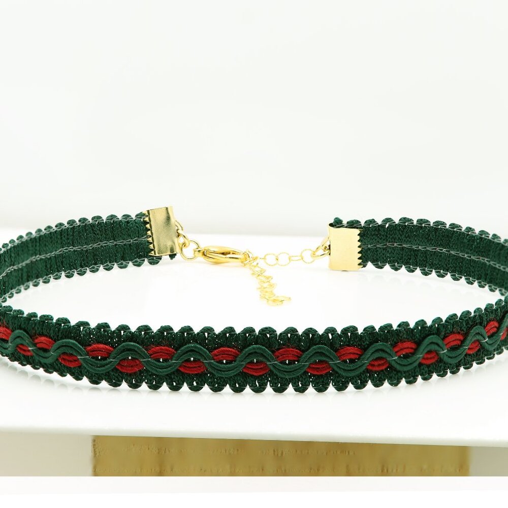 Fancy Green Choker Adjustable Length Green red Trim chokers (#85)